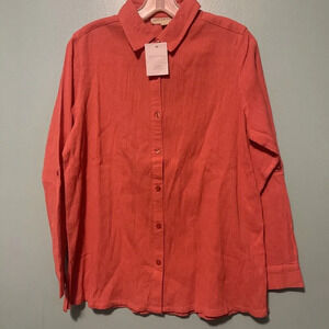 Appleseeds Women’s Small Salmon/orange Button Up Long Sleeve New Textured Cotton